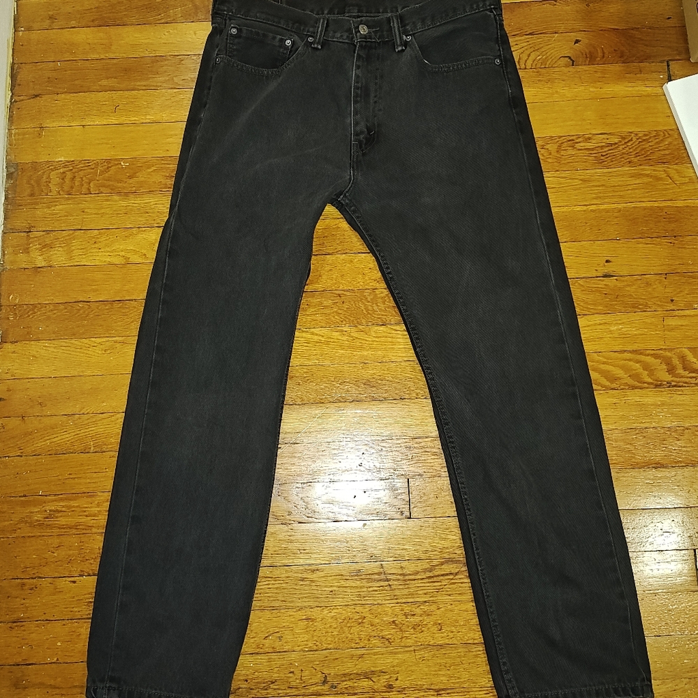 Levis 505 Jeans Mens 36 x 32 Faded Black Straight Leg Mid Rise Vintage Y2K Denim